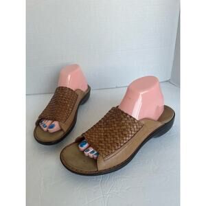 Clarks Ina Fancy Bendable‎ Brown Braided Leather Upper Open Back Slide Shoes 9N